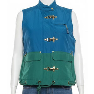 Liz Sport Womens Vest Small Blue Green Nautical Sailing VTG 90s Gold Toggles